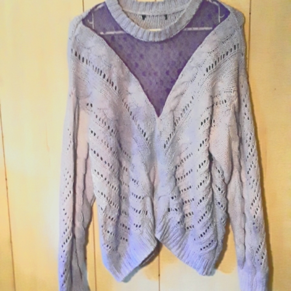 Purple deep v lace and knitted sweater